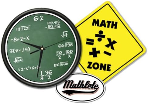 Math Class Wall Clock & Sign Gift Set Mathematics Math Decal Included