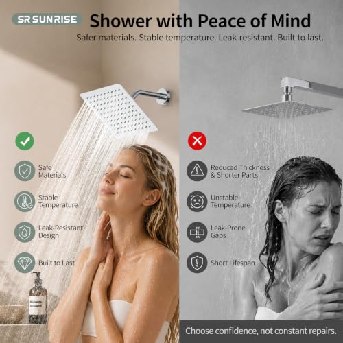 Image of SR SUN RISE Shower Faucet Set 8-Inch Rainfall Shower Head Polished Chrome