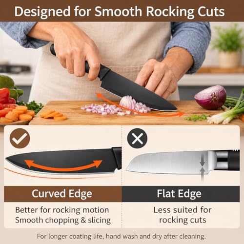 Kitchen Knife Set with Block, 7-Piece Compact Knife Block Set with Scissors, Space-Saving Stainless Steel Kitchen Knives for Small Kitchens, Apartments RV Everyday Cooking, Dishwasher Safe, Black — view 6