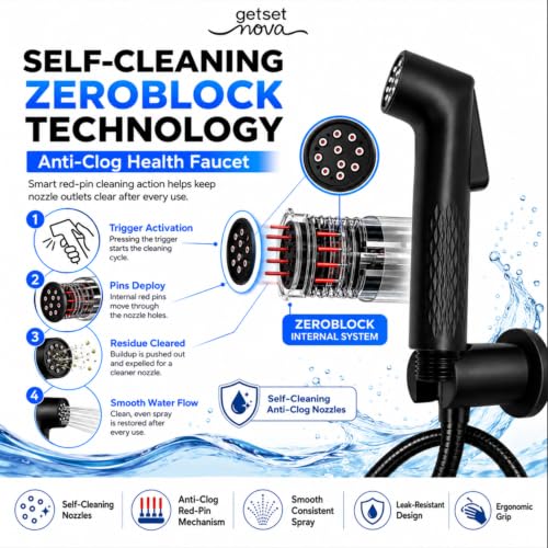 Image of Jet Spray Gun for Toilet | Health Faucet Gun Only | ZeroBlock Anti-Clog Silicone Nozzles | High Pressure Health Faucet | Leak-Proof Stainless Steel Body | Flush Gun for Toilet 1 Year Warranty