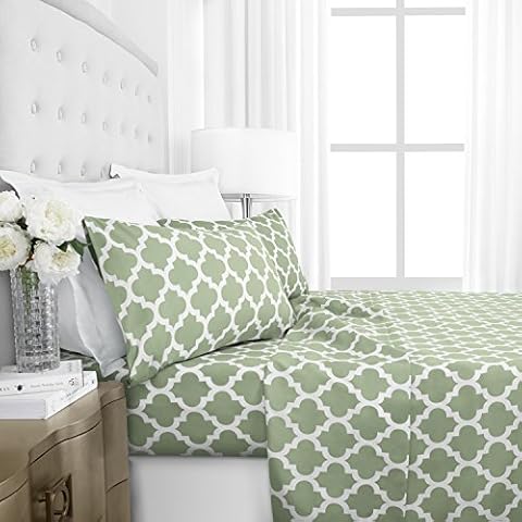 Italian Luxury Twin Size Sheets & Pillowcase Set w/ Deep Pockets - Microfiber Bedding Sets - Machine Washable - Sage Cover