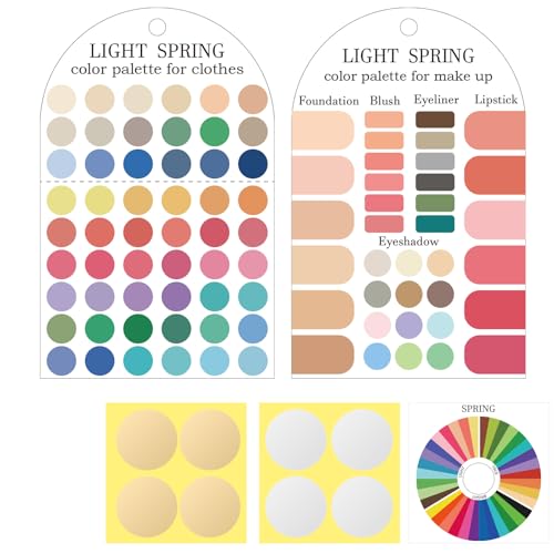 Ultimate 12 Season Personal Color Palette Cards Set,2 Pack Portable Color Template Guide for Clothes & Makeup with Bonus Color Analysis Guide&Bead Ball Chains(Light Spring)