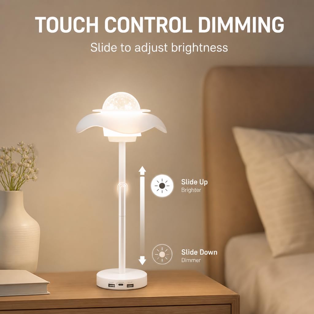 Kabellos LED Akku Tischlampe Projektor RGB Sternenhimmellicht (Weiß)