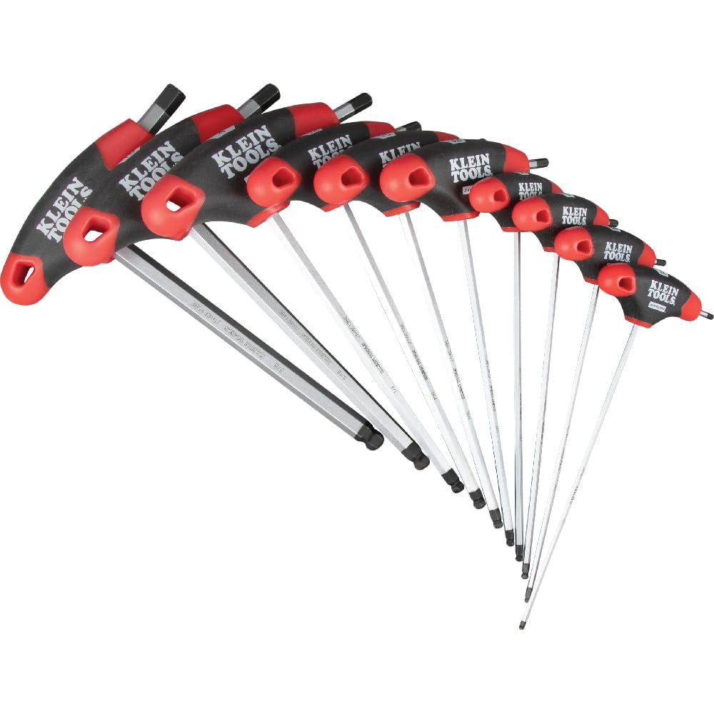 KLEIN TOOLS JTH610EB Zestaw kluczy imbusowych z uchwytem w kształcie litery T, zestaw kluczy imbusowych SAE z ostrzami 15 cm, stojak w zestawie, 10-częściowy