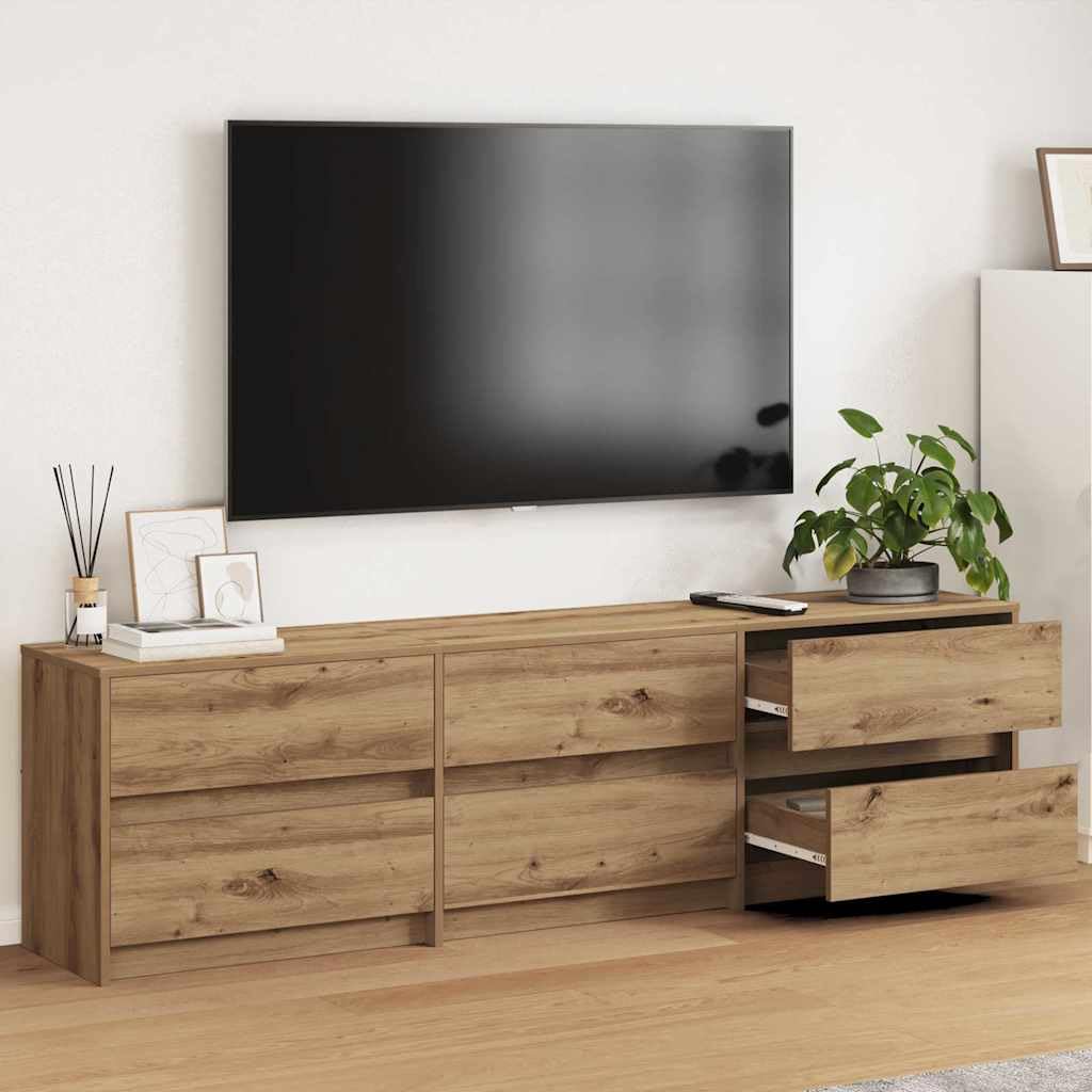 Meuble TV mural 180cm chêne pour cacher les câbles et organiser le salon facilement