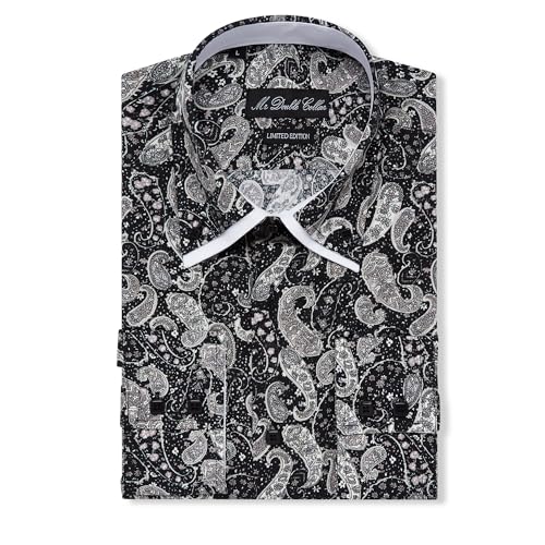 Chemise noire manches longues à col double italien : le style imprimé cachemire anti-plis