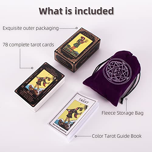 KLEDERY Tarot Cards for Beginners, Classic Tarot Deck with Meanings, Durable Cards with Guide Book, Black