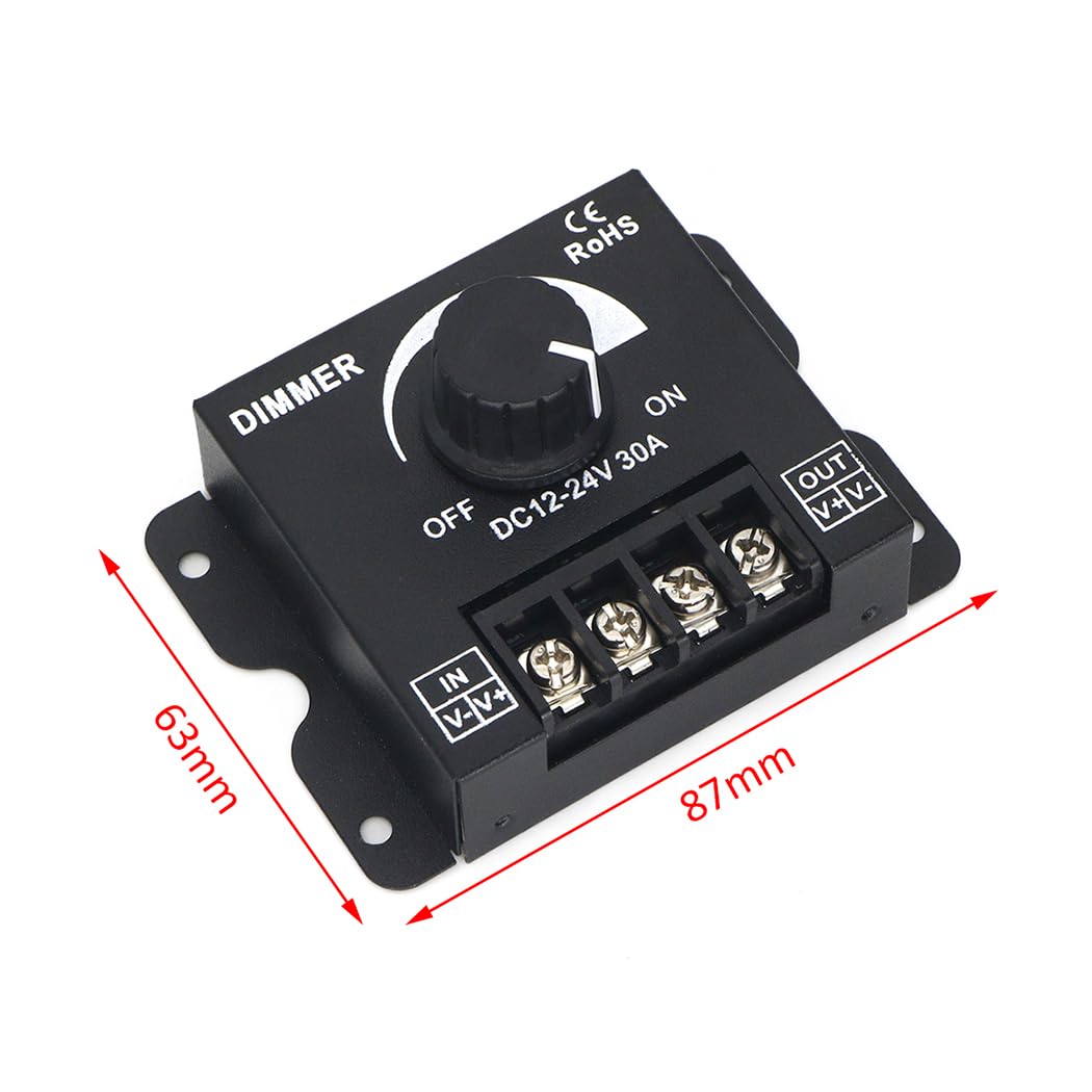 HiLetgo 2-in-1 LED Dimmer Switch 12V-24V 30A 360W Adjustable Voltage Regulator Brightness Controller for 5050 LED Strip Light - Image 4