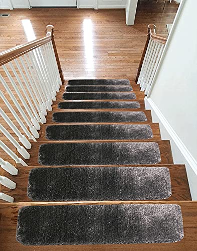 Emmahome Soft Shaggy Carpet Stair Treads NON-SLIP MACHINE WASHABLE
