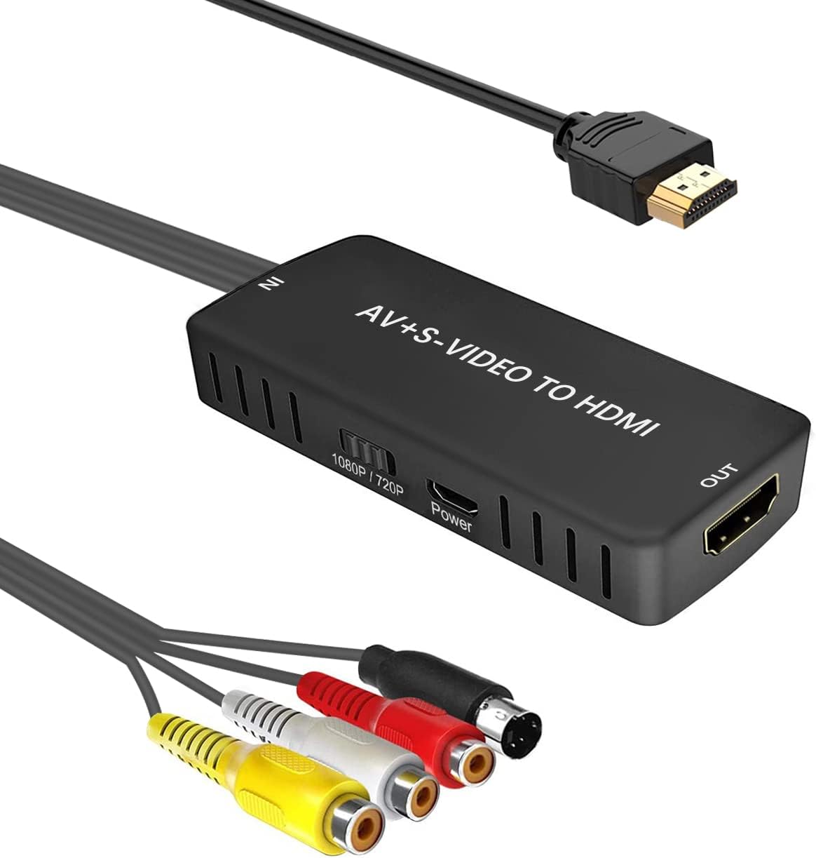 LVY RCA Composite Video and Svideo to HDMI Converter, Resolution 1080P/ 720P Compatible with WII/WII U, PS1/ 2/3, STB, Xbox, VHS, VCR, Blue-Ray DVD Players