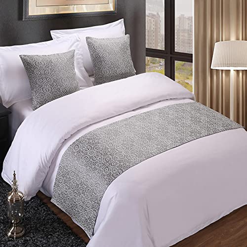 TAREV Bed Runner Jacquard Luxury Bed Scarf Blankets Bedspread Modern Bedding Cover Protection Hotel Bed Decor Bed End Mat for Bedroom, 45 x 210cm (Silver 1)