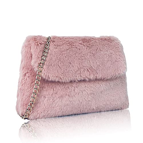 kukubird Faux Fur Crossbody Chain Strap - Bolso bandolera, Rosa Cover