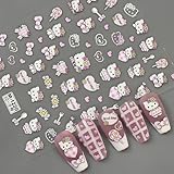 Cute Cat Emboss Nail Art Stickers Decals 5D Cartoon Self Adhesive Nail Stickers Design Kawaii Japanese Cat Nail Decals for Women DIY Manicure Party Nails Decoration Accessories