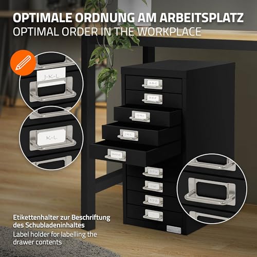 ML-Design Archivador con 10 Cajones, 28x38x60 cm Acero Negro Armario Independiente Auxiliar de Oficinas con Portaetiquetas Cajonera Metálica para DIN A4 Mueble para Almacenamiento Documentos - imagen 6