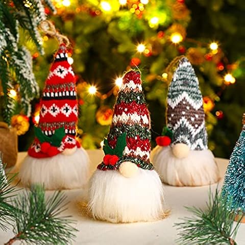 3Pcs Christmas Gnomes Glow Knitted Santa Doll Gnome Plush Figurine Christmas gonk Dwarf Elf, Christmas Tree Ornaments Christmas Gnome Decoration Cover