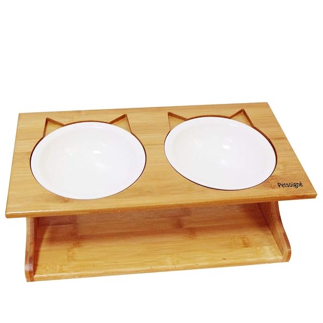 Petsoigné Cuenco para Gatos Perros Elevado Comedero Gato Perro en Cerámica/Acero Inoxidable con Soporte…