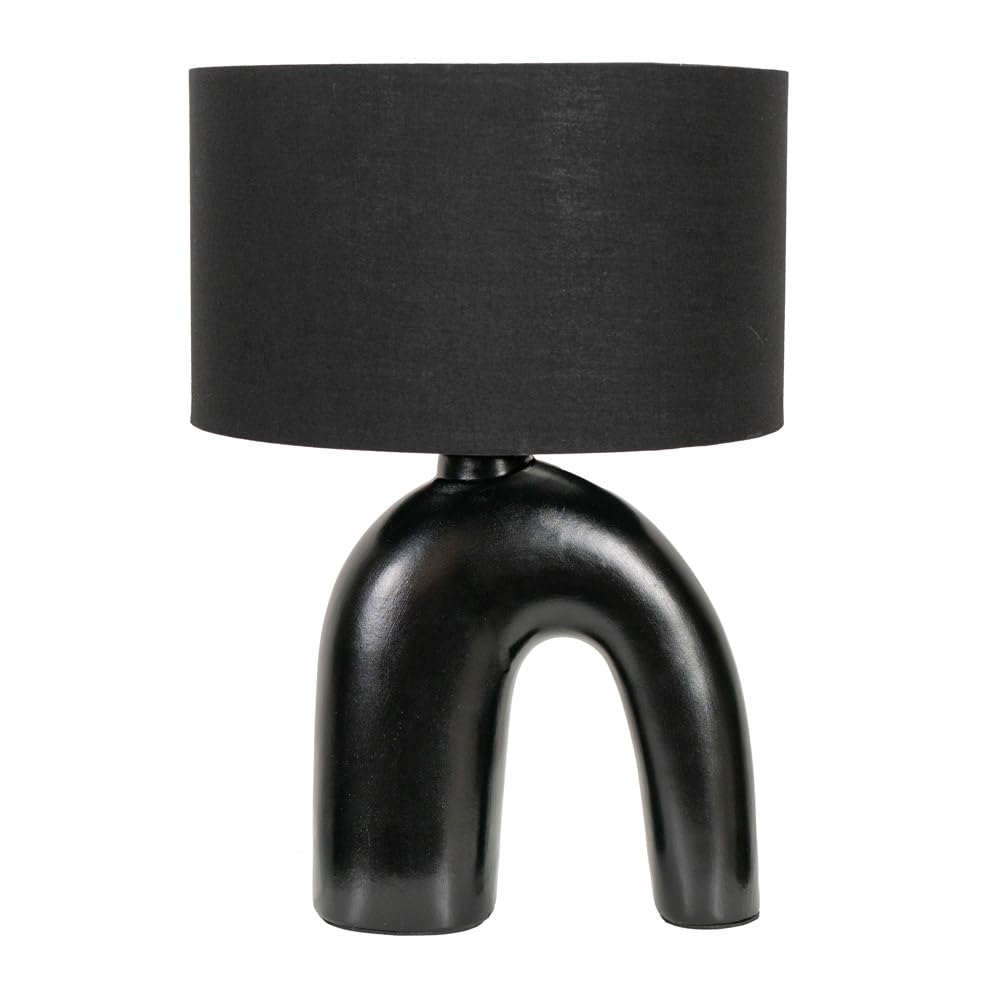 ValueLights - LED Table Lamp - Black Fabric Drum Shade - Black Arch Ceramic Base - 39cm