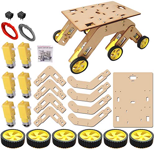 Image of 6 WD Wooden Smart Robot Chassis with Motor, Wheel, Wire, Switch, nutbolts for Engineering Robot Projects (Do It Yourself)