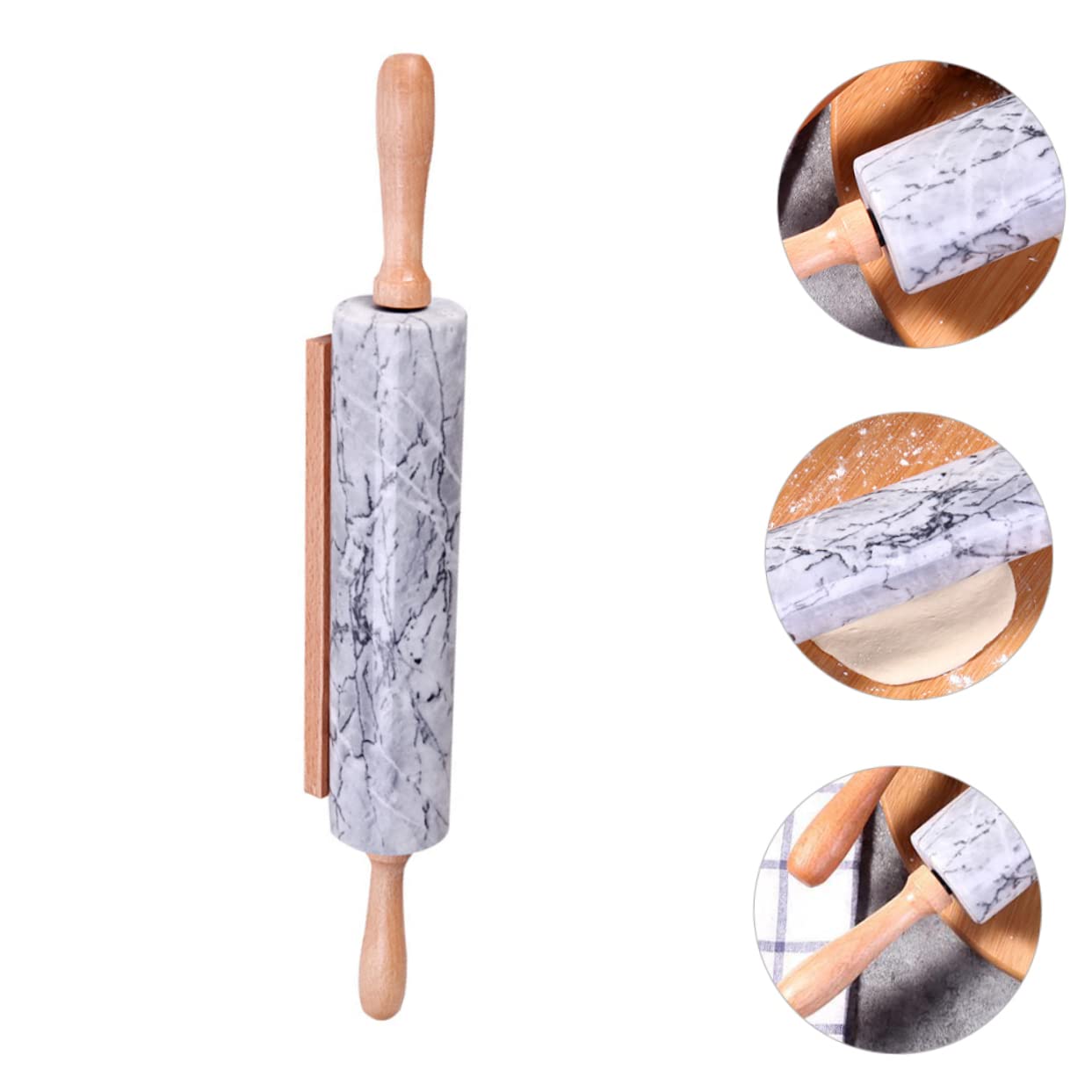 ULTECHNOVO Nudelholz Einfaches Design aus Marmor mit Holzgriff Praktisches und Multifunktionales Backzubehör für Küche und Handgemachte Nudeln