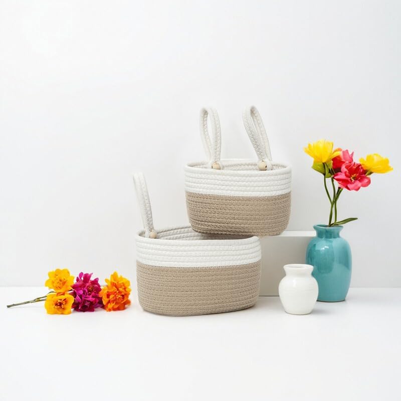 Miniatura 6 de YAHUAN Cesta colgante de algodón para organizar la cesta colgante de pared con asa para decoración de pared, dormitorio, asiento de automóvil,