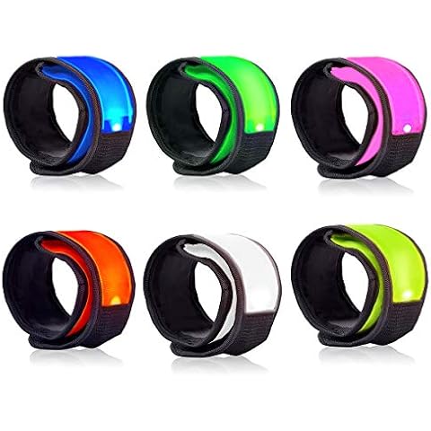 LOBKIN 6 Pack Safety Bracelets, LED Slap Armband Kids Walking at Night Safe LED Light Wrist Light Reflective Belt, Magic Band Running Lights for Runners (A) Cover