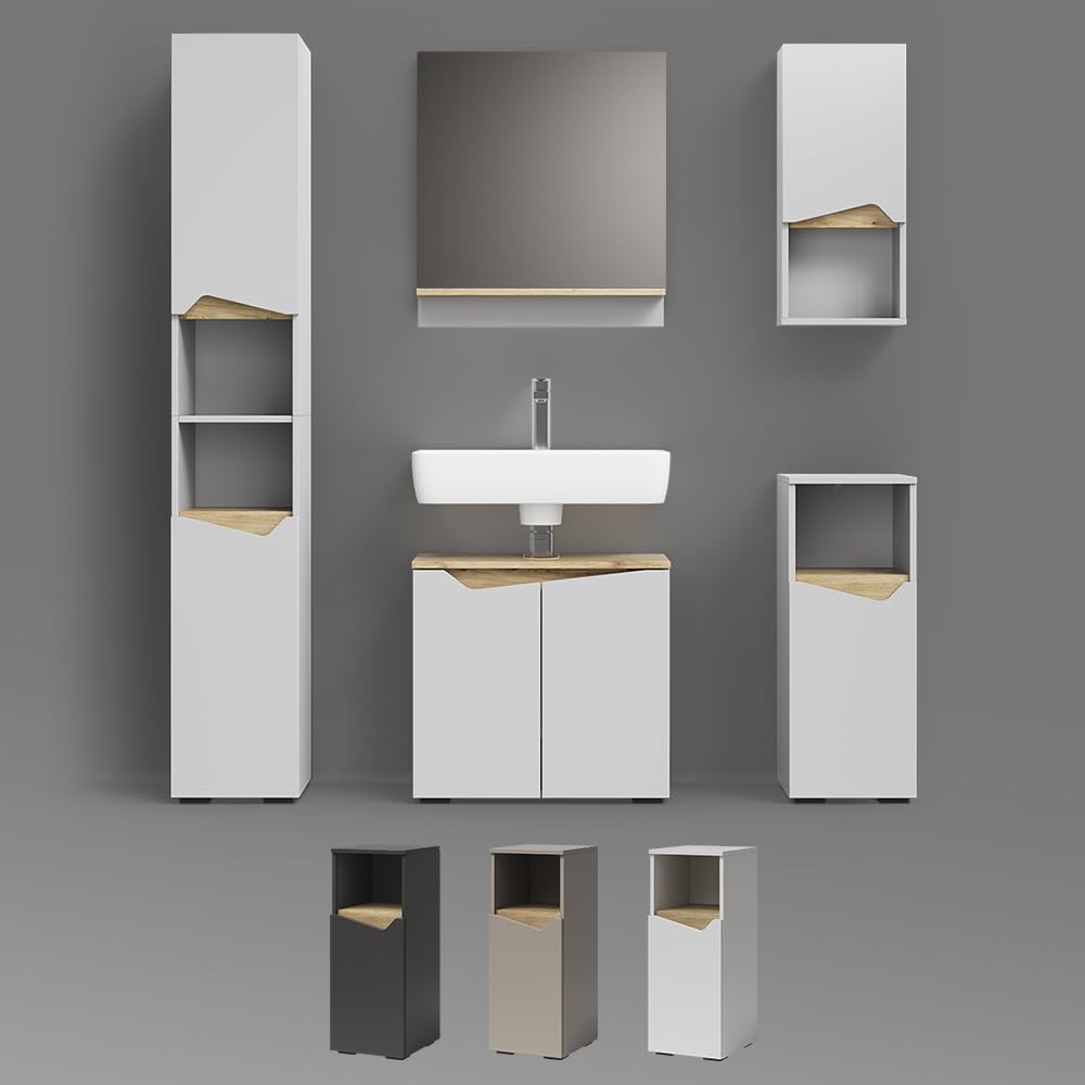 Livinity Armadio per il bagno Timavo, Grigio, 30 x 180 cm con porte e vani aperti