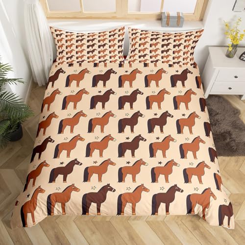 richhome Juego de ropa de cama infantil con diseño de caballo de dibujos animados para cuna, diseño de vaquero salvaje occidental, decoración de animales de granja, juego de funda de edredón de