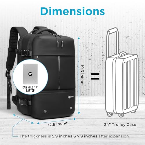 Laptop Travel Backpack Expandable With Vacuum Compression And Pump, USB, Personal Item Carry On Bag with Anti Theft Lock, Water Resistant, Flight Approved 17 Inch Laptop, Men Women, Vacpack3