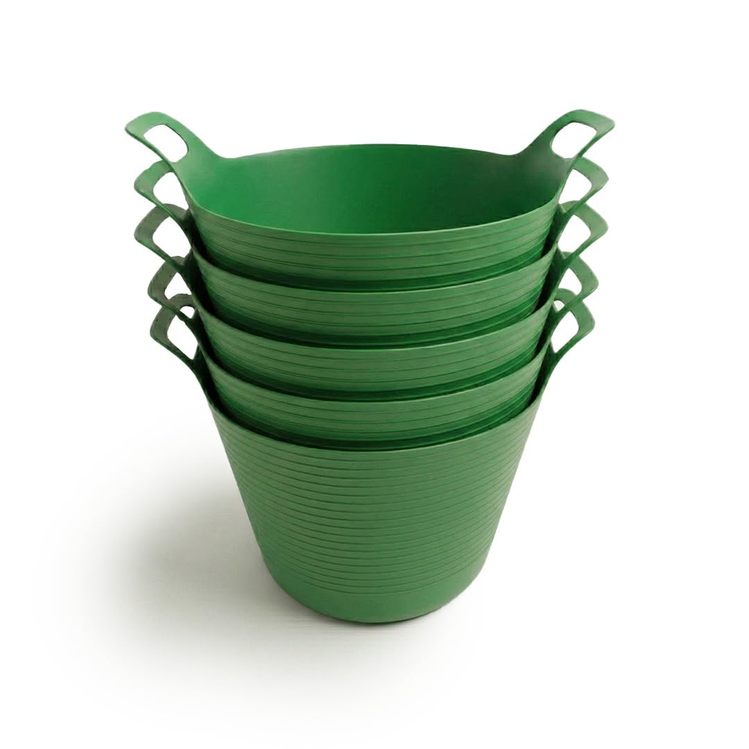 ORGANIZED Flexi Tub Set of 5, 40L Large Heavy Duty Flexible Bucket, Multi-Purpose Garden, Builder and Storage Container (Green)