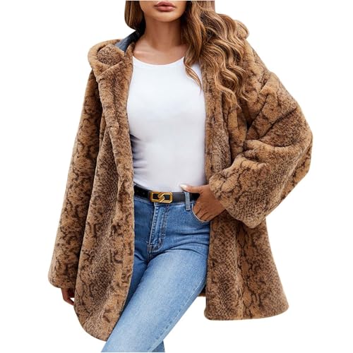 Amazon.com: Womens Leopard Faux Fur Coats with Hood Fuzzy Fleece