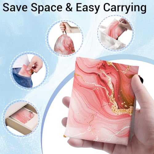 Image of Pink Marble Drawstring Storage Pouch Cloth Shoe Bags for Headphones Travel Picnic