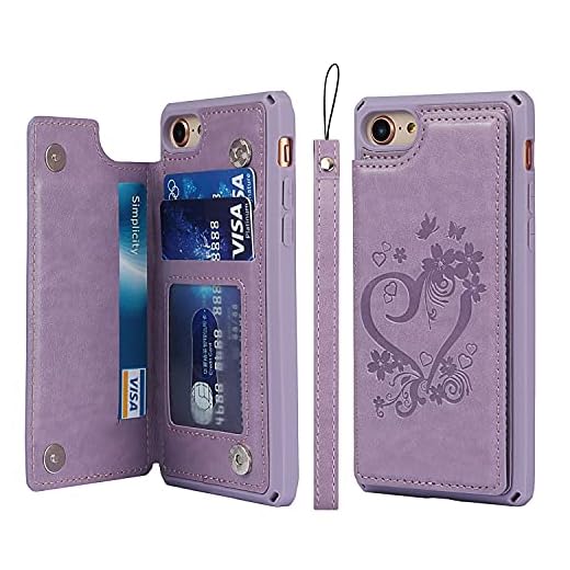 Cavor for iPhone 8 Case with Card Holder,Wallet Case with Credit Card Holders for iPhone 8 Phone Case,[3 Card Slots] [with Lanyard] PU Leather Shockproof Cover for iPhone 7/SE 2022/SE 2020 - Purple