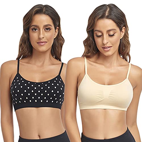 Image of Litthing Bralettes Padded for Women Cami Strap Bra Seamless Sportsbra Wireless Comfort Yoga Lightly T-Shirt Tank Tops