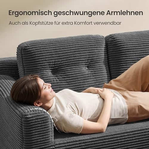 VASAGLE Ecksofa, modulares Sofa 244 cm breit, vakuumverpackt, Schlafsofa, Keine Montage erforderlich, mit großer Chaiselongue rechts, für Wohnzimmer, Gästezimmer, schiefergrau LCS184GN01