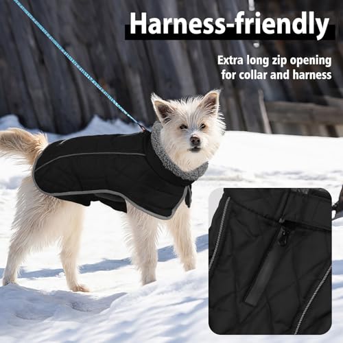 Image of Fragralley Dog Coat Large, Waterproof Dog Jacket with Warm Fleece Lining, Adjustable Reflective Dogs Winter Coat, Turtleneck Pet Coats for Cold Weather (Black XL)