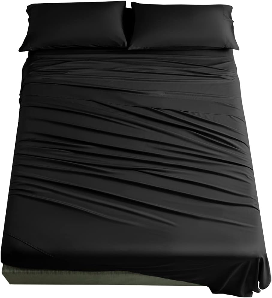SAKIAO 100% Bamboo California King Size Bed Sheets Set- 1800 Thread Count Super Soft Silk Feel Wrinkle Free,All Seasons,Sheet & Pillowcase Sets Fit 16-20 Inch Deep Pocket(Black,California King) : Home & Kitchen