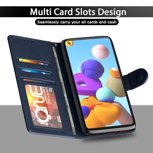 Image of Pikkme Samsung Galaxy A21s Flip Cover Magnetic Leather Wallet Case Shockproof TPU for Samsung Galaxy A21s (Blue)