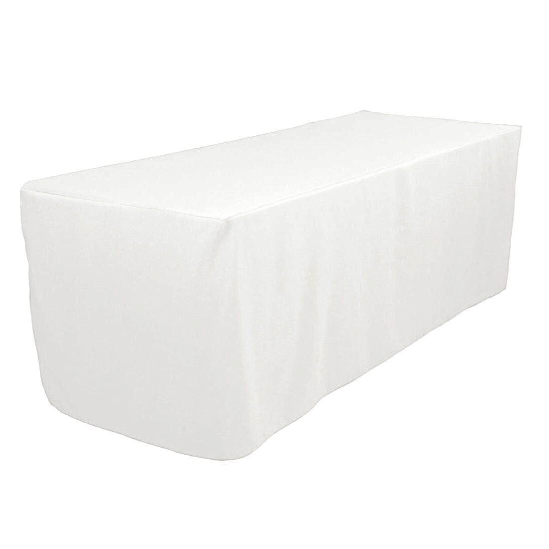 5 Feet White Tablecloth Fitted Polyester Tablecloth Wedding Trade Show Booth Dj Table Cove White-image-38