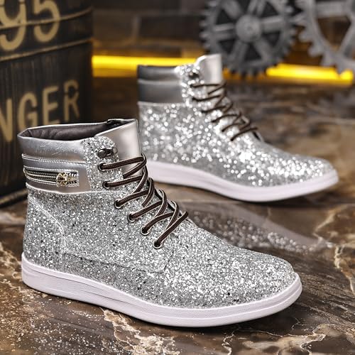 Trsorini Glitter Mens Shoes High Top Fashion Sparkly Sneakers Shiny Bling Sequin for Male4