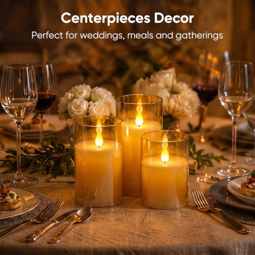 Image of Homemory Amber Rechargeable Flameless Candles with Remote Timer, Set of 3