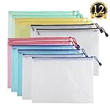 SUBANG 12 Packs New Design Zipper File Bags in A4 Sizes, File Holders with Grid Travel Pouch,6 Assorted Colors