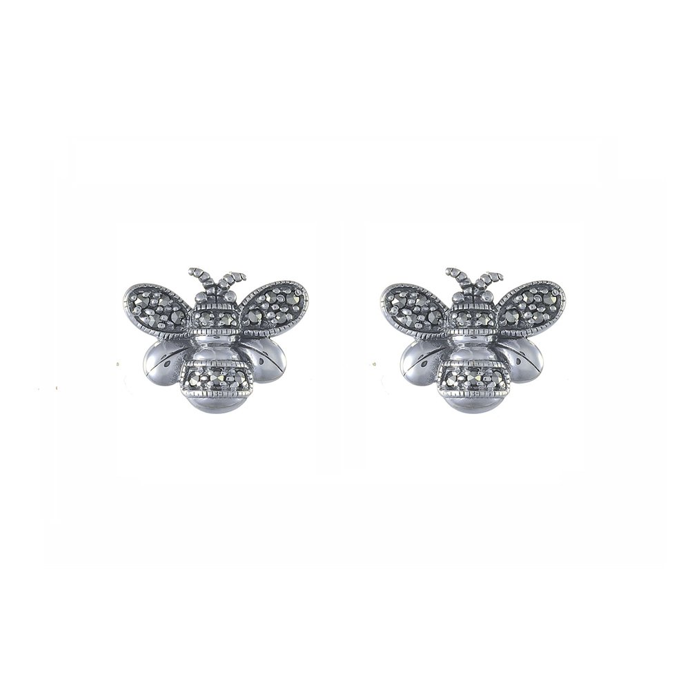 Sterling Silver Marcasite Bumble Bee Stud Earrings