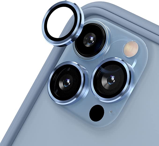 Image of Camera Lens Protector For iPhone 13 Pro & For iPhone 13 Pro Max 2022, High Clear Tempered Glass Screen Cover Aluminum Alloy Ring Case (Blue)