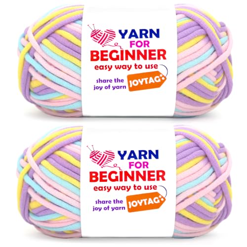 Image of 2 * 50g Rainbow Beginner Crochet Yarn for Crocheting and Knitting Multicolor Cotton Crochet Yarn for Beginners with Easy-to-See Stitches Easy Yarn for Beginners(Yellow Pink Purple Blue 02)