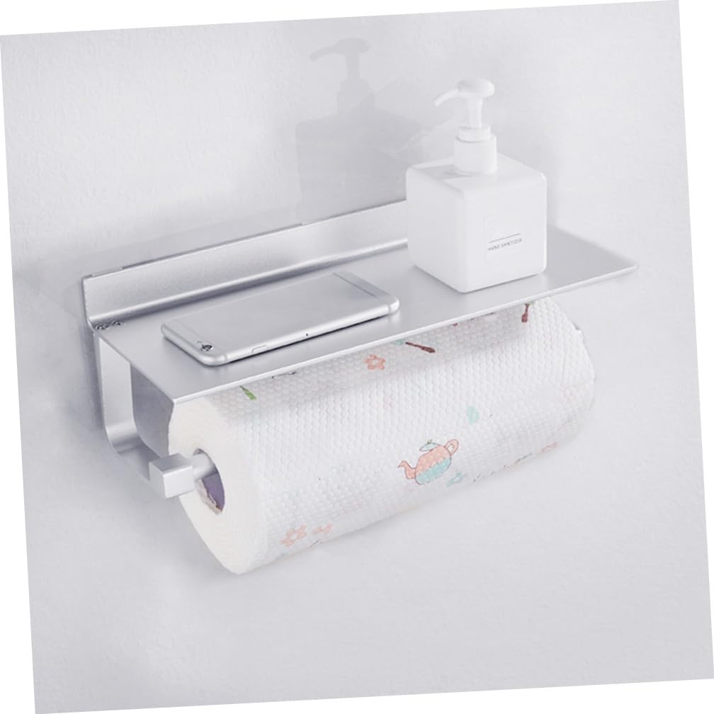 Portarrollos sin Perforar de Papel Higiénico de Acero Inoxidable | Plata, Montaje Mural Multifunción, Estante para Móvil, para Apartamentos y Hogares