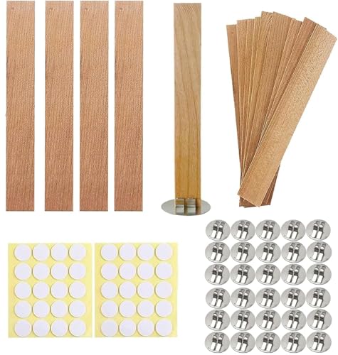 100pcs Wooden Candle Wicks and Stands 5.1 X 0.5 Inch Natural Candle Wood Wicks with Iron Base, Candle Cores for DIY Candle Making Craft Smokeless Wood Wicks for Candle Making (Use 2 Wicks per Stand)