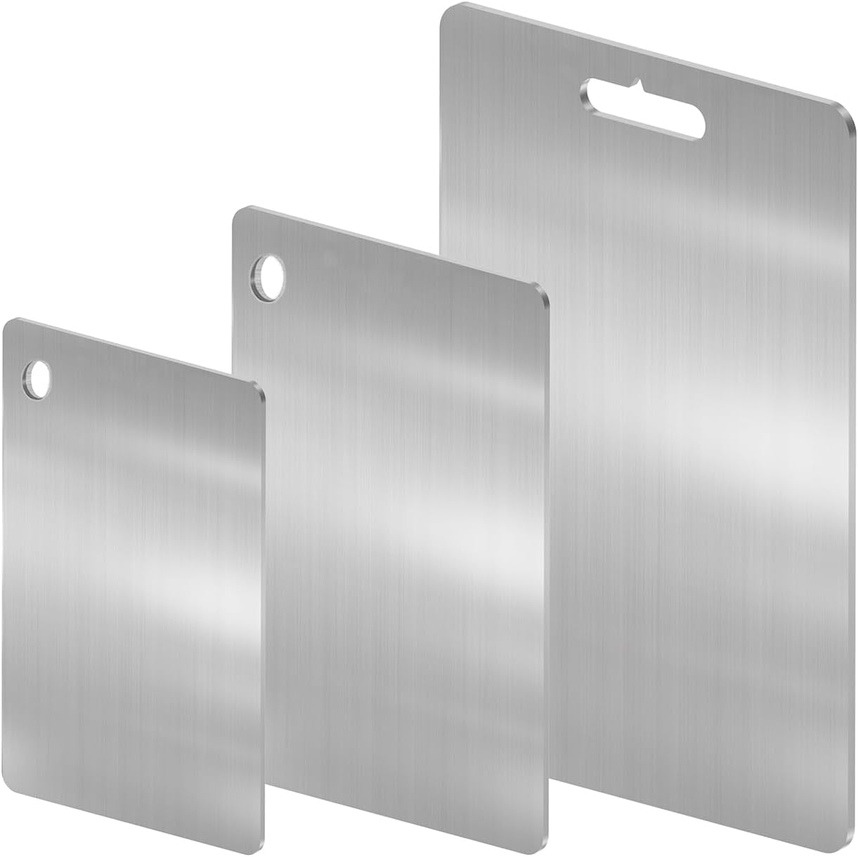 Stainless Steel Cutting Board Set of 3, 304 Stainless Steel Cutting Boards for Kitchen, Double Sided Food-Grade Chopping Board for Cutting Meat Vegetable Fruit Fish, 3 Size