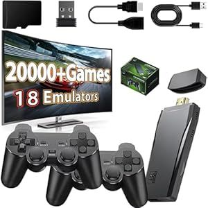 Wireless Retro Game Console Stick, Nostalgia Gaming Stick, Plug & Play TV Video Gaming Stick with 20000+ Games Built-in, 18 Retro Emulators, 4K HDMI Output, 2 2.4G Wireless Controllers (63GB)
