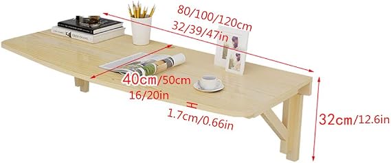 Pine Wood Arc Wall-Mounted Folding Table Kitchen Dining Table,Laptop Table,Space Saving Wall Hanging Study Desk,Foldable Children Learning Book Table,Wood Color (120x40/47x16in)