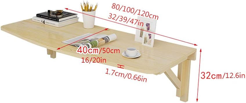Pine Wood Arc Wall-Mounted Folding Table Kitchen Dining Table,Laptop Table,Space Saving Wall Hanging Study Desk,Foldable Children Learning Book Table,Wood Color (120x40/47x16in)
